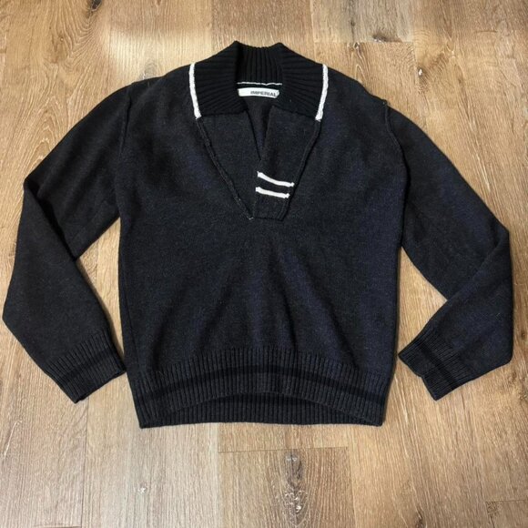 Sweaters - Imperial Made in Italy Wool‎ Blend V-Neck Charcoal Gray and white
